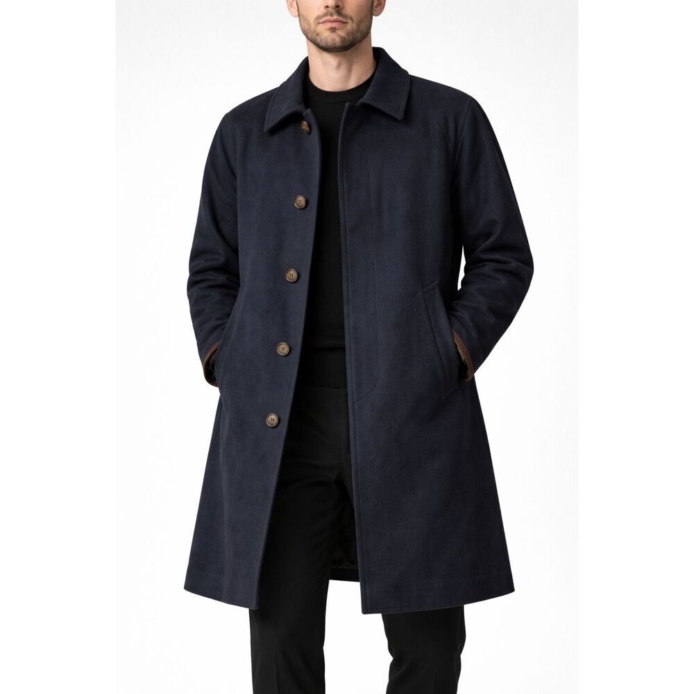 Paul Stuart Wool Alpaca Overcoat Navy Merten Minimal Luxury Coat